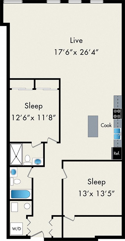 2 bedroom floor plan at 131 n green